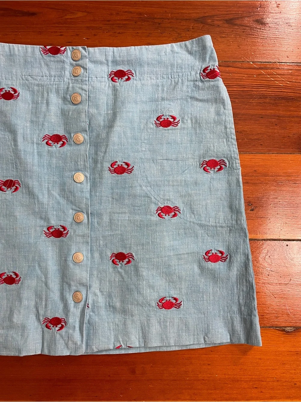 Lilly Pulitzer Chambray Embroidered Crab Snap Front Skirt White Label Sz 2 💛🎀